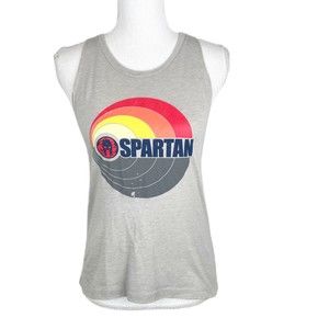 Spartan Tank Top Women Small Gray Cream Sleeveless Shirt Graphic Activewear